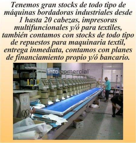 GRAN STOCKS DE M�QUINAS BORDADORAS DESDE 1 - 20 CABEZALES DE BRAZO Y DE PUENTE TODAS EST�N PARA ENTREGA INMEDIATA, EXPORTAMOS A CUALQUIER PA�S DEL MUNDO CONTAMOS CON ATRACTIVOS PLANES DE FINANCIAMIENTOS Y DESCUENTOS NUNCA ANTES VISTOS T./+502.5850-32